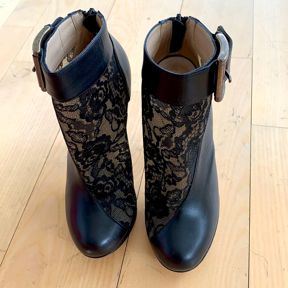 Nicholas Kirkwood black lace leather heel booties